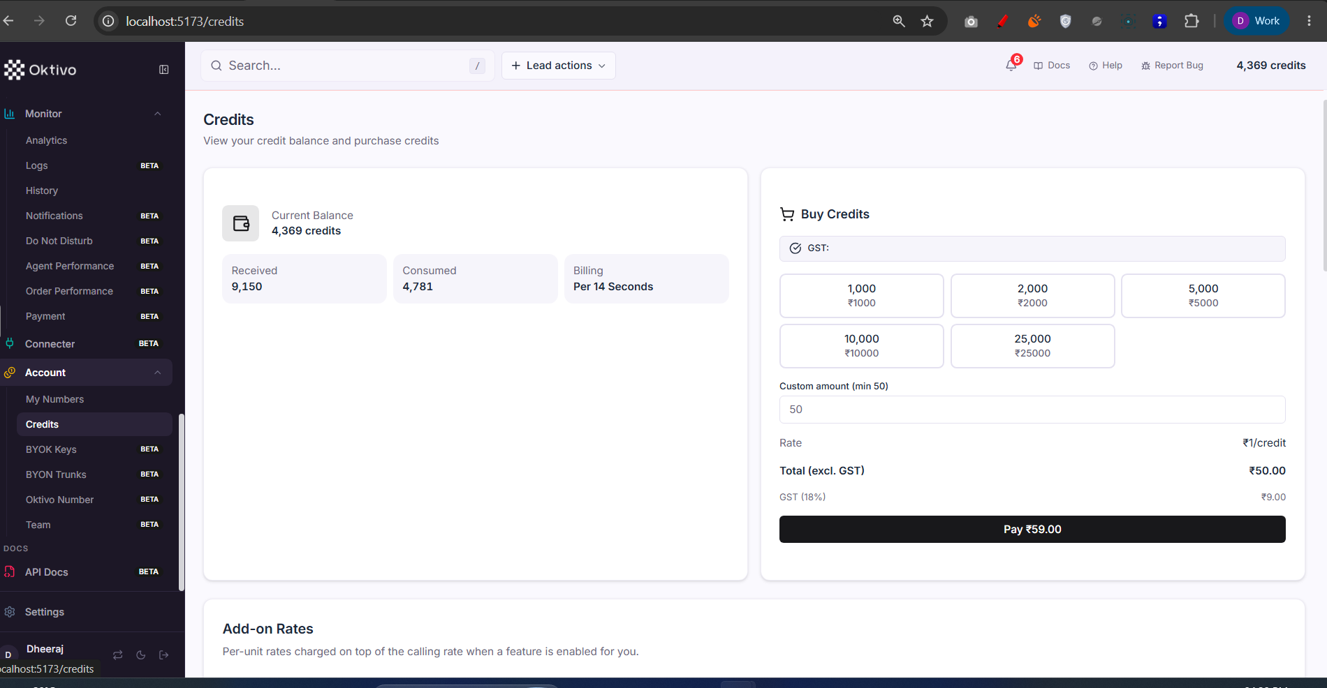 Account — Credits