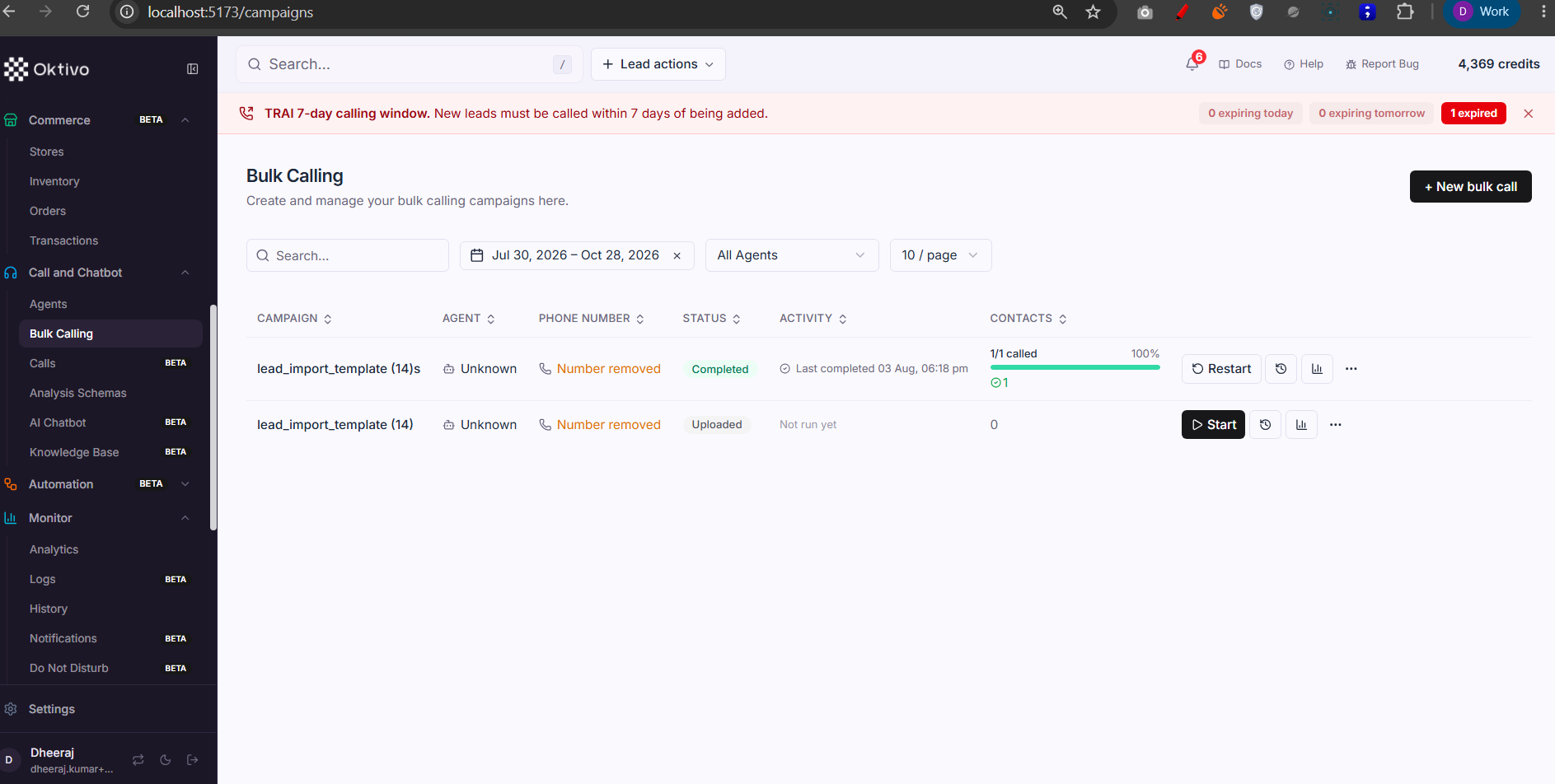 Bulk Calling — outbound campaigns