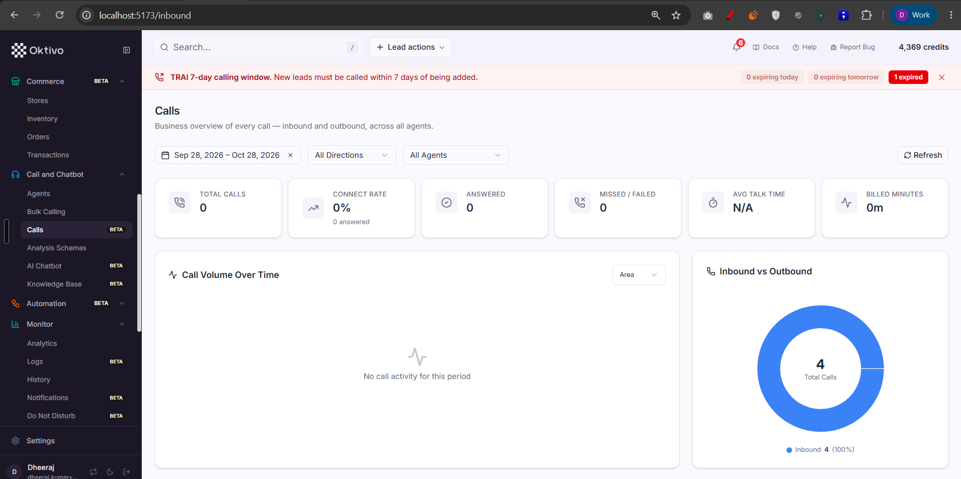 Calls — inbound + history