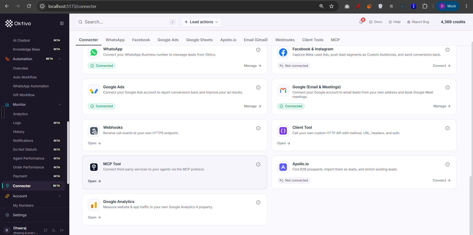 Connecter — WhatsApp / social