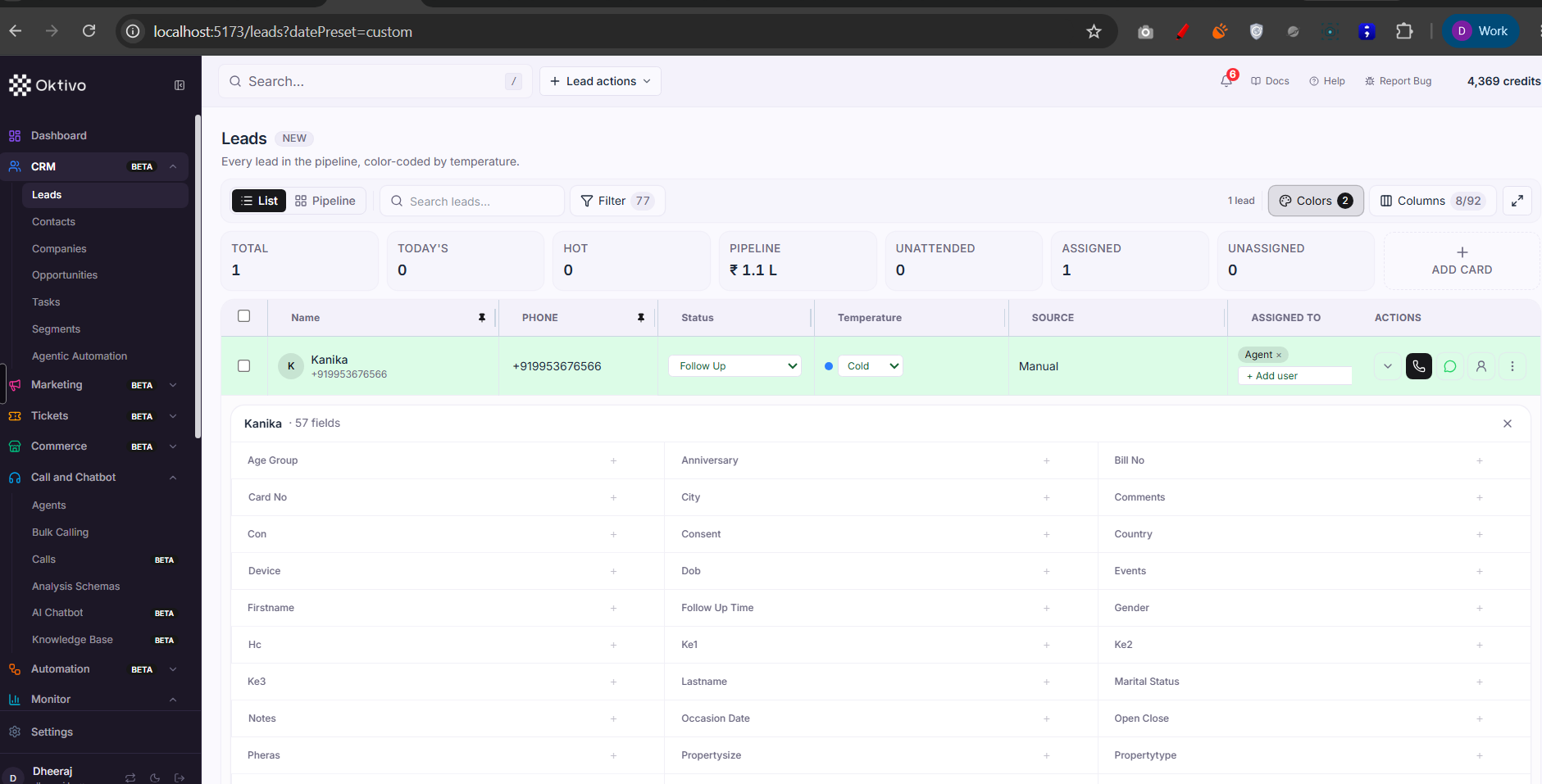 Leads — list view