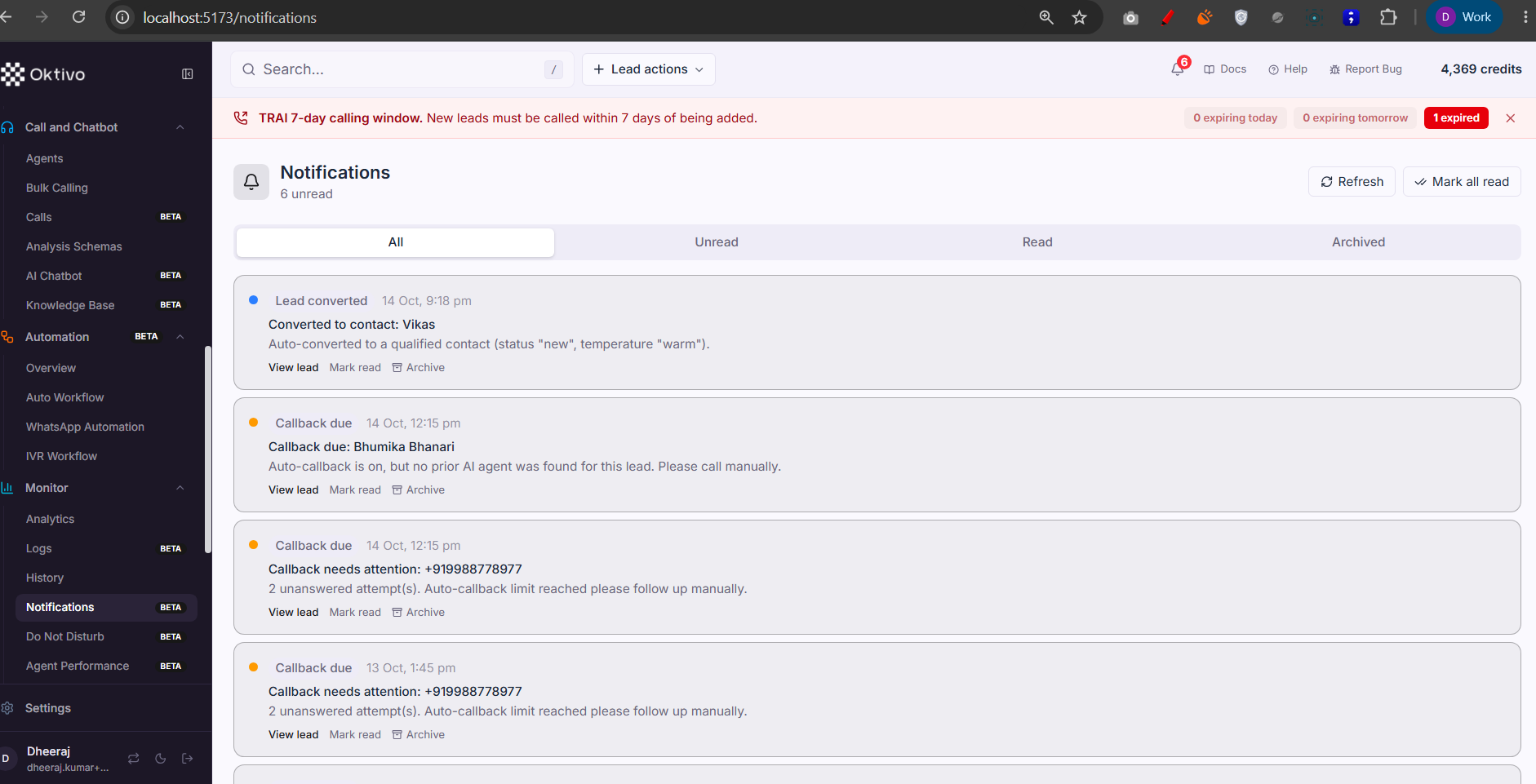 Monitor — notifications