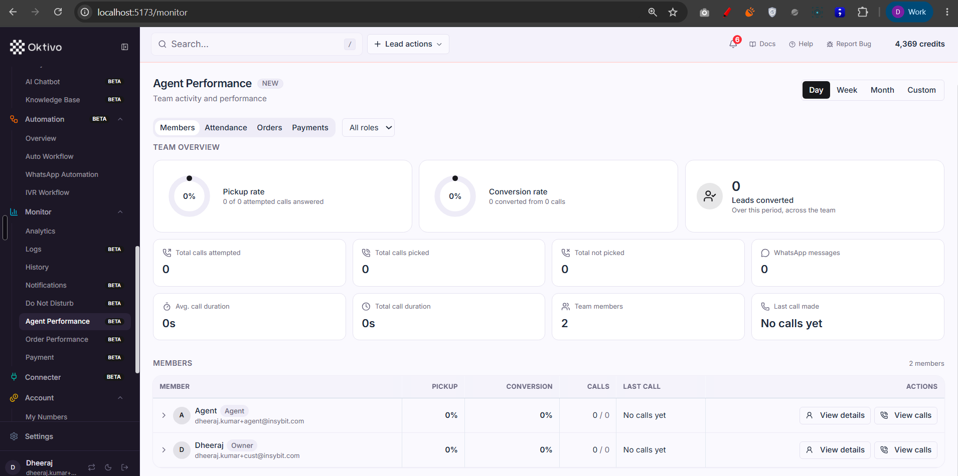 Monitor — agent performance