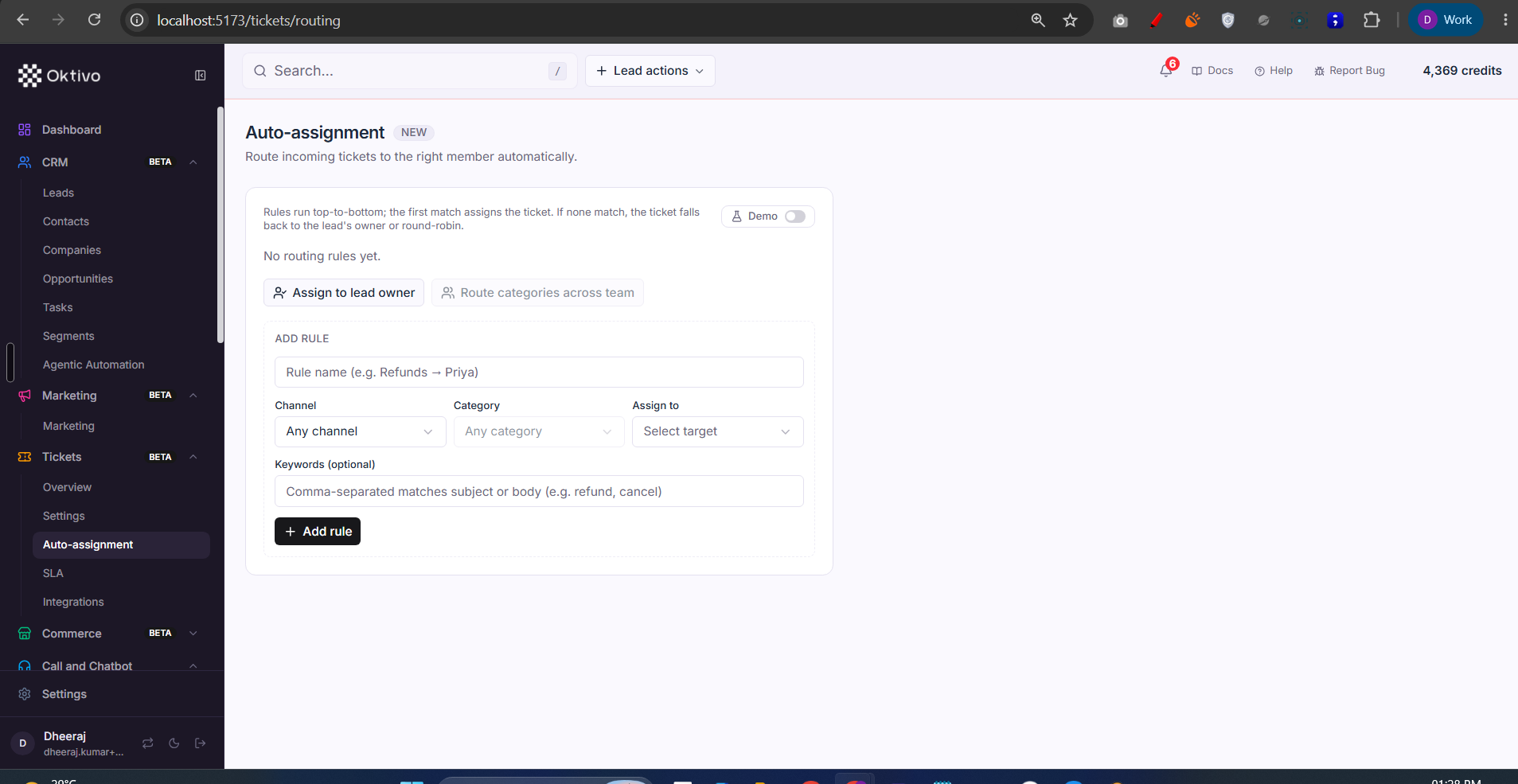 Tickets — auto-assignment / routing