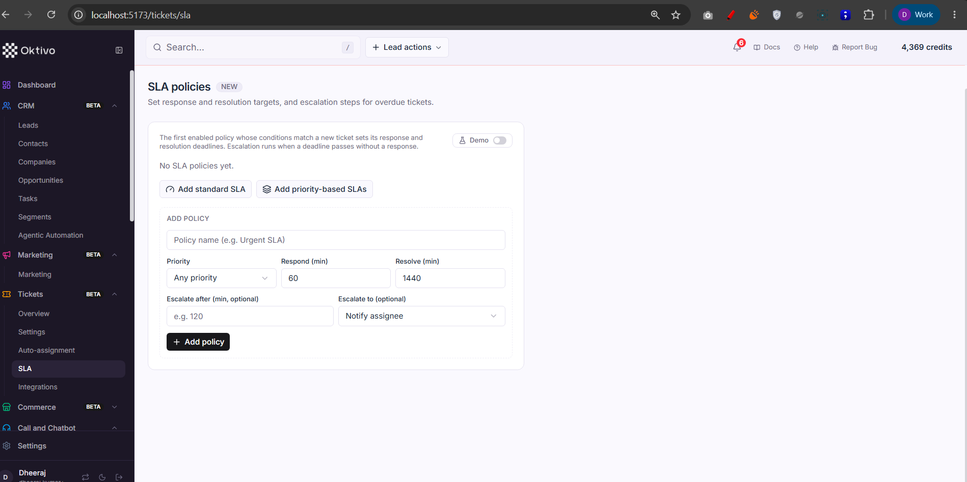 Tickets — SLA policies